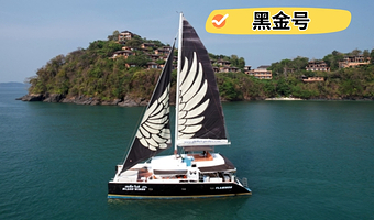 普吉岛皇帝岛+珊瑚岛一日游【黑金号双体双层豪华帆船|中文导游|全岛酒店接送|蜜月岛寻觅海豚|攀瓦角赏日落】