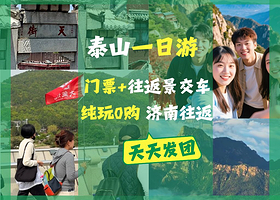 泰山+中天门+玉皇顶+天街+拱北石一日游【济南往返/晚出发/可选午餐/天天发团/含往返环山】