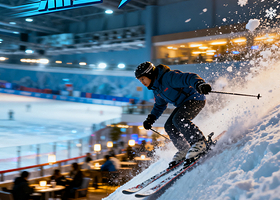 【华发冰雪热雪奇迹住滑套餐】深圳国际会展中心国展地铁站杰尼国际酒店1晚+双人3小时初级道滑雪含雪具+双人早餐