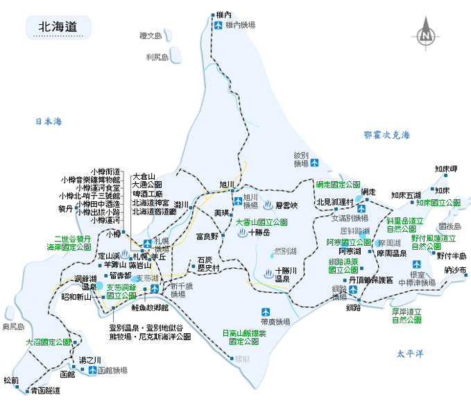 北海道景点分布图