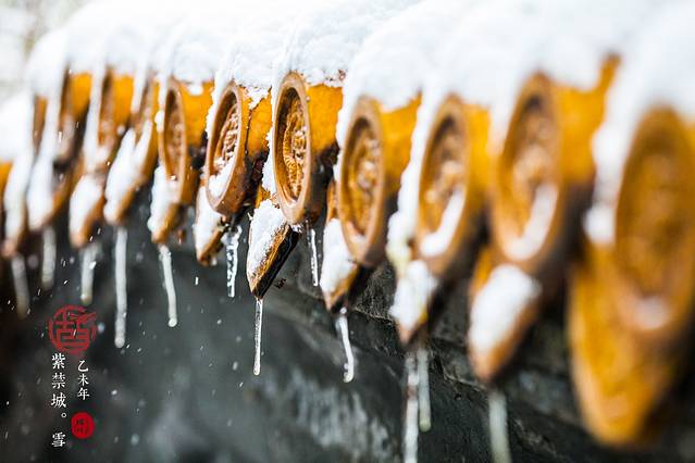 snow uphold wandering, glazed tile water droplets on the palace