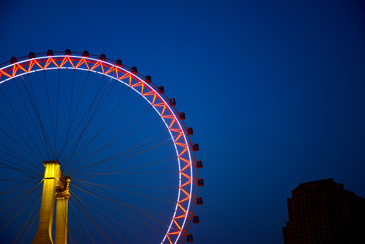无奈只能在海河边踱步溜达,从下往上的拍拍这震撼的浪漫摩天轮了.