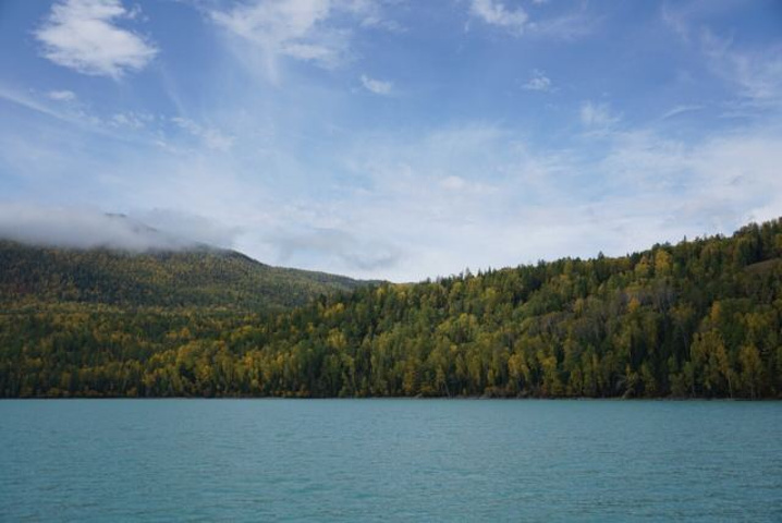 "新疆，很舒坦的地方，感觉哪里都是风景，让人感觉会很陶醉，天空，河流，树木_可可托海景区"的评论图片
