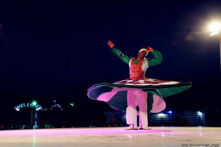 一晚上大概有5,6支舞蹈吧 以转圈舞搭配肚皮舞