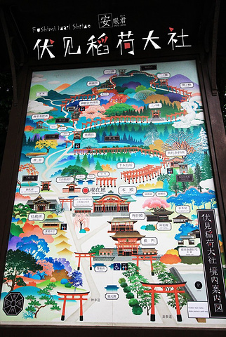 伏见稻荷大社地图,整个稻荷山很大,从入口到山顶都布满了大小不同鸟居