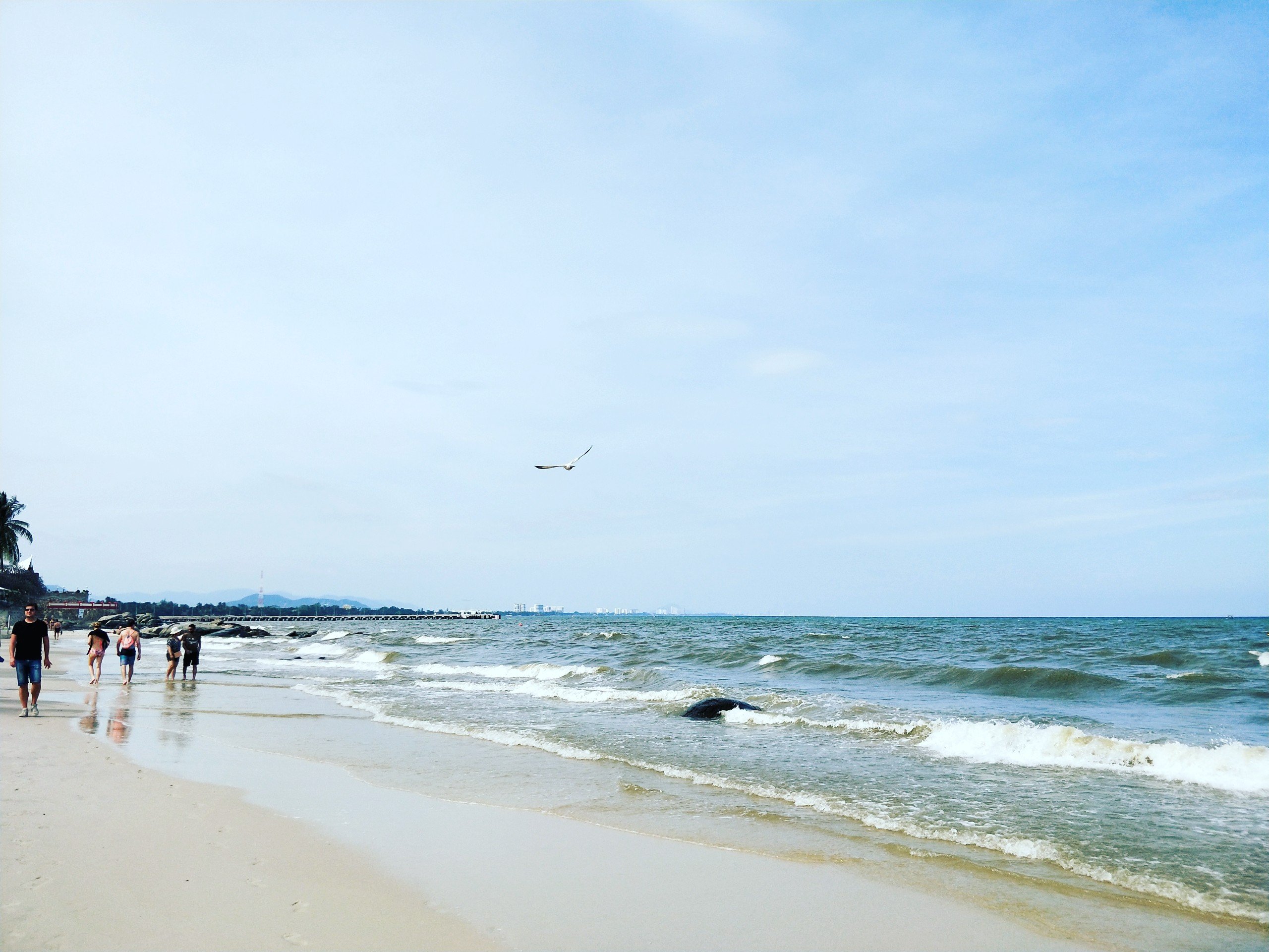 2018华欣海滩游玩攻略,看书的情侣和享受阳光浴的外...【去哪儿攻略】