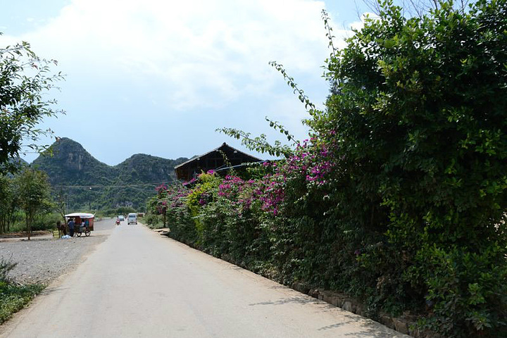 可窗外风景不错居然还有拿着小旗的导游和大队的旅行团我晕哈路边几家