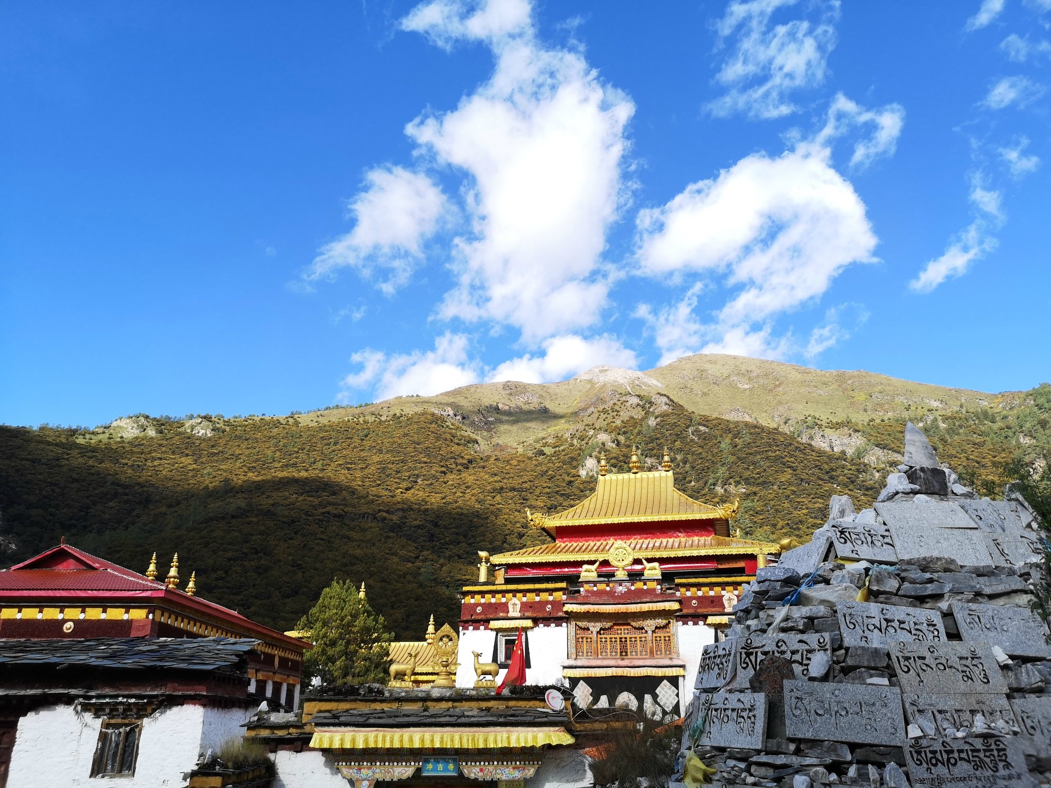 洛绒牛场到冲古寺约7公里的路程拍摄亚丁神山的最佳路段雪山下的