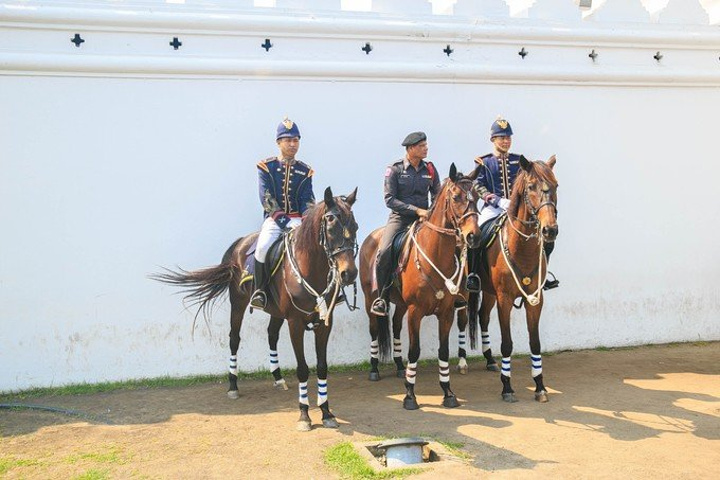 匆匆游览完大皇宫,在出口看到了几个骑警.