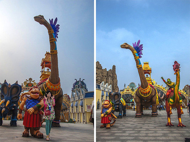 中华恐龙园后方那个长长的塔就是中国最高的旋转观光地标东经120观光