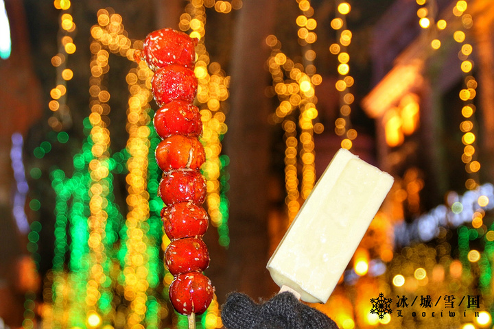 马迭尔冰棍和冰糖葫芦分别都是五块钱,马迭尔冰棍真的很好吃,咬一口有