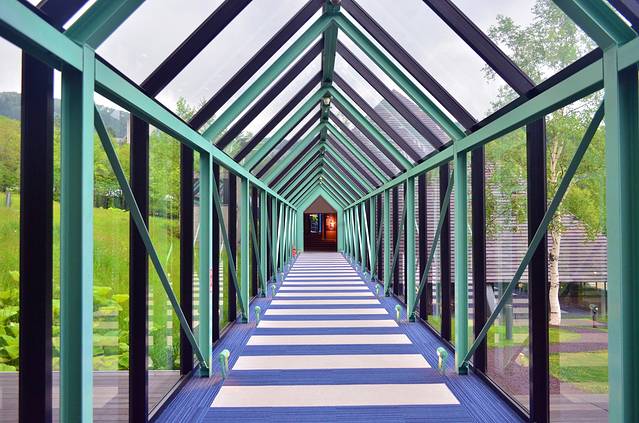 这是度假村内的玻璃廊道,通过这些玻璃廊道基本可以到达所有建筑和