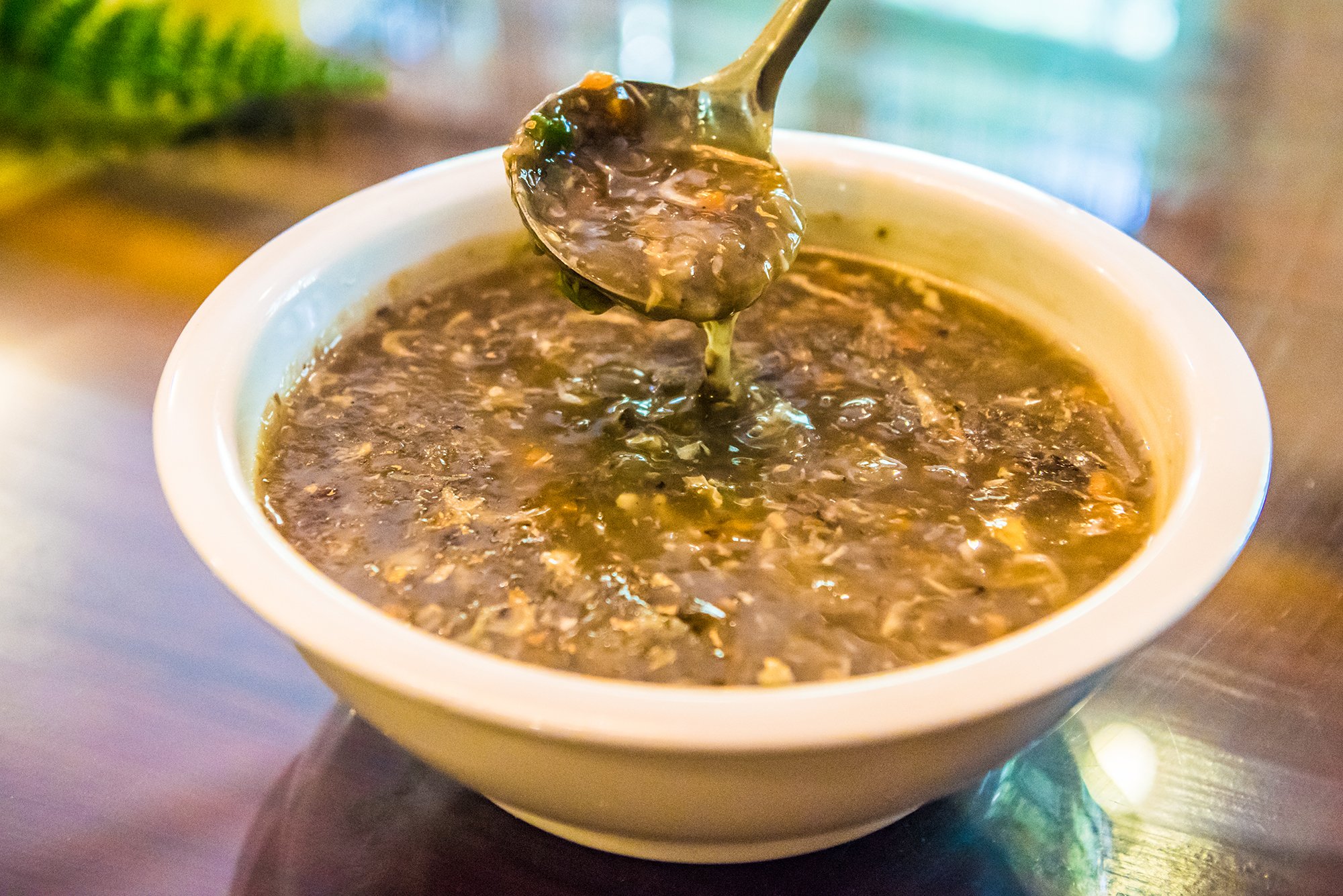 最后又是一道野菜肉丝羹,发现丽水的羹都做得特别的粘稠,可能这里的人