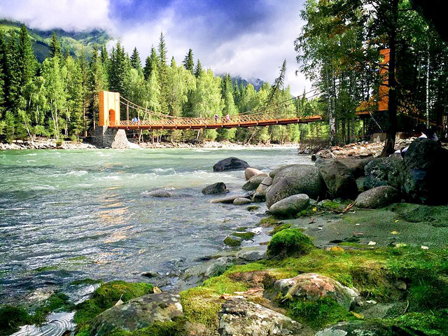 在游览途中意外摔伤右腿,给后续的行程带来了不便.禾木风光.禾木风光.