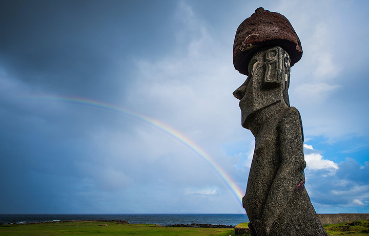 回头望向海边仔细看原来天空上挂着双弧彩虹神奇的一刻海边草坪上还有
