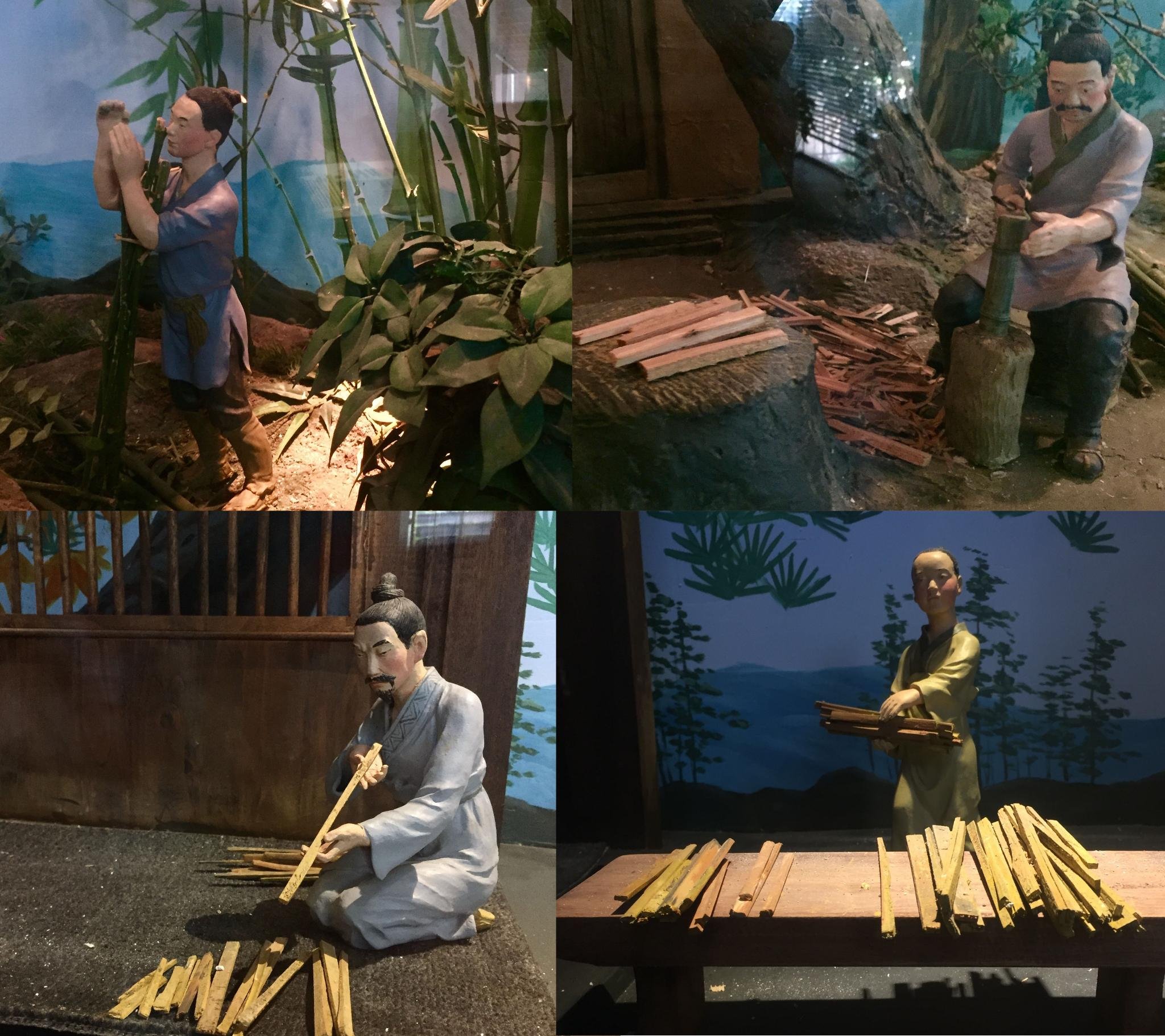 从左到右,从上到下,这是竹简的制作过程.